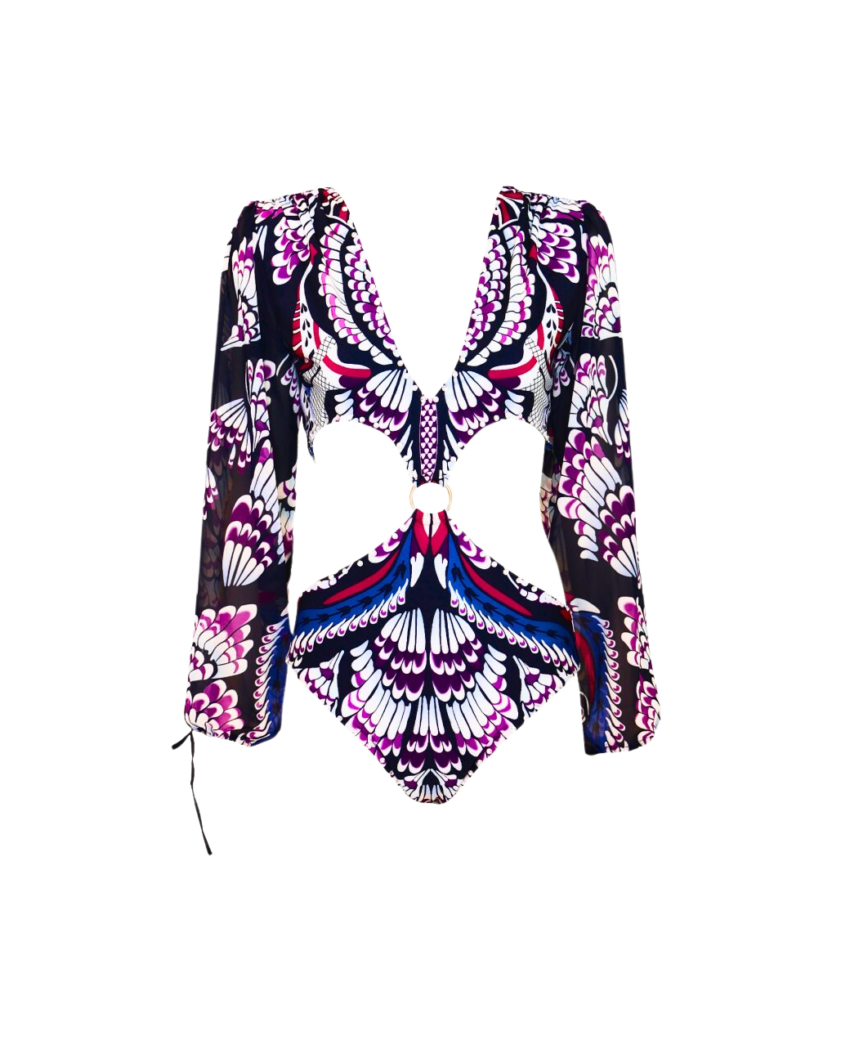 Butterfly Print Swimsuit Long Sleeve