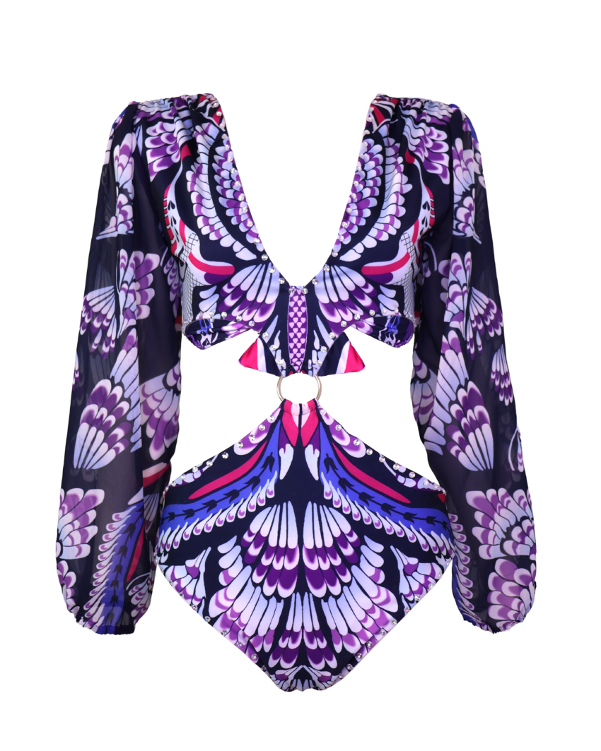 Butterfly Print Swimsuit Long Sleeve